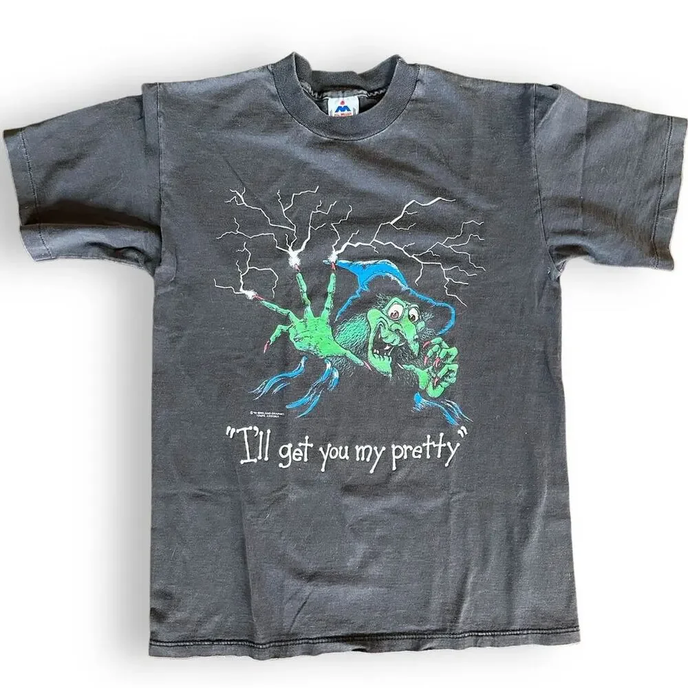 Vintage 90s Wicked Witch I'll Get You My Pretty Wizard of Oz Parody Glow Shirt